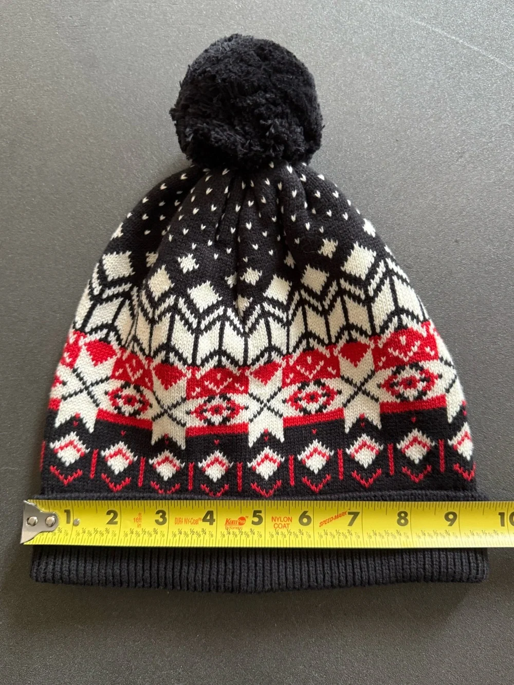 Hanna Andersson 100% Cotton Nordic Black Red White Fair Isle Pom Hat Adult XL